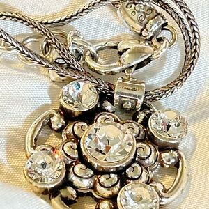 Brighton  Double Strand Silver Plate Crystal Drop Flower Pendant Necklace 16in